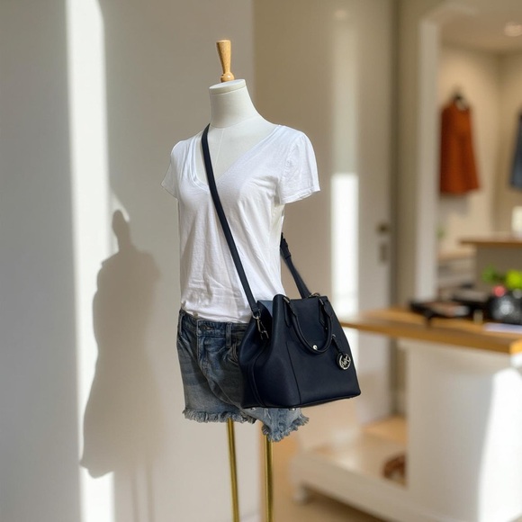 Authentic Michael Kors Blue Greenwich Saffiano Leather Satchel Crossbody Handbag - Picture 15 of 15